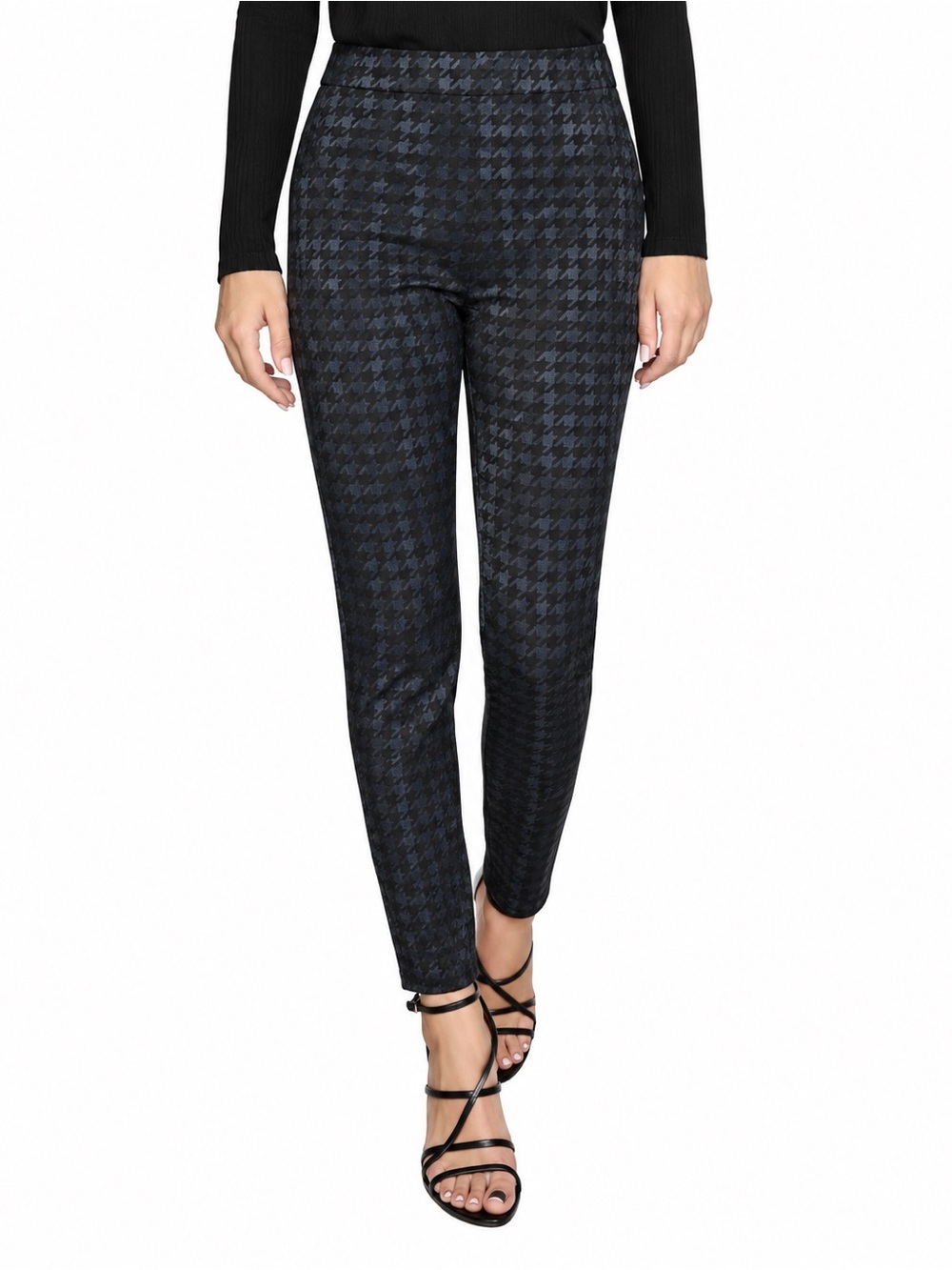 Reiss Black & Charcoal Houndstooth Ponte Skinny Pants